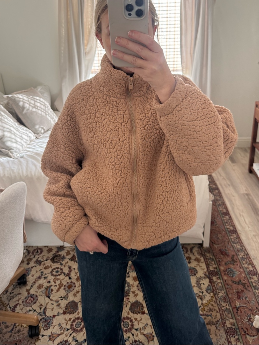 La Hearts Teddy Zip-Up Jacket in Camel